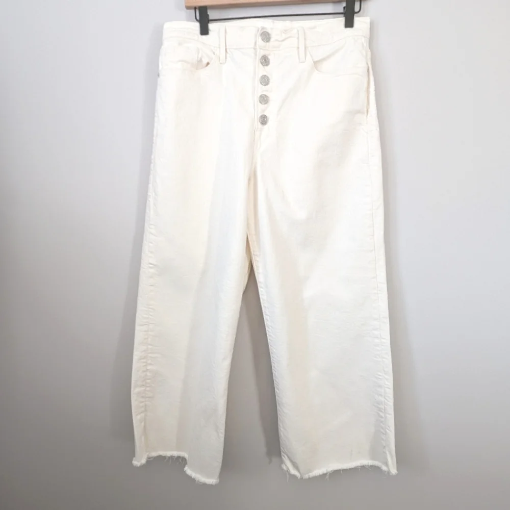 Frame Ali Wide Crop High Waist Raw Hem Button Fly Jeans Size 31 Au Natural EUC